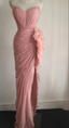 Elegant Pink 3D Floral Strapless High-Slit Chiffon Prom Dresses Evening Dresses