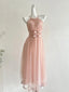 Elegant Pink A-Line Halter Neck Waist Tulle Long Prom Dresses Evening Dresses Bridesmaid Dresses
