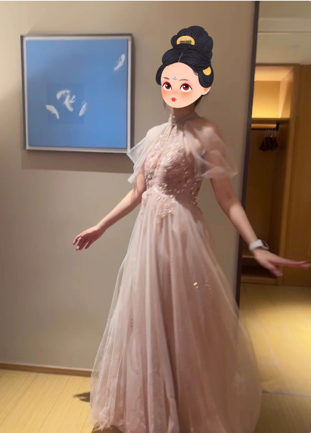 Elegant Pink A-Line Halter Tulle Long Prom Dresses Evening Dresses Secondary image