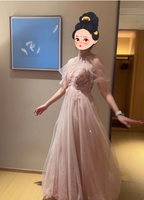 Elegant Pink A-Line Halter Tulle Long Prom Dresses Evening Dresses