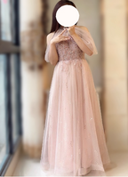 Elegant Pink A-Line Halter Tulle Long Prom Dresses Evening Dresses