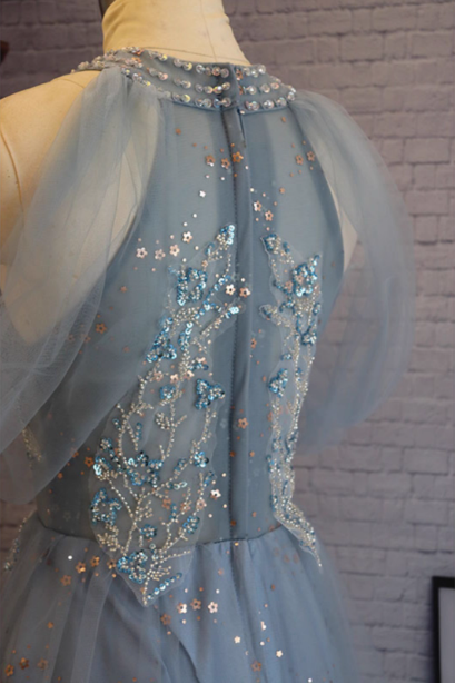 Elegant Pink A-Line Halter Tulle Long Prom Dresses Evening Dresses