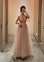Elegant Pink A-Line Halter Tulle Long Prom Dresses Evening Dresses