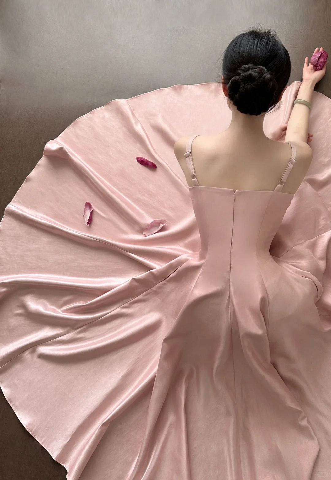 Elegant Pink A-Line Square Neck Strap Satin Long Prom Dresses Evening Dresses Secondary image