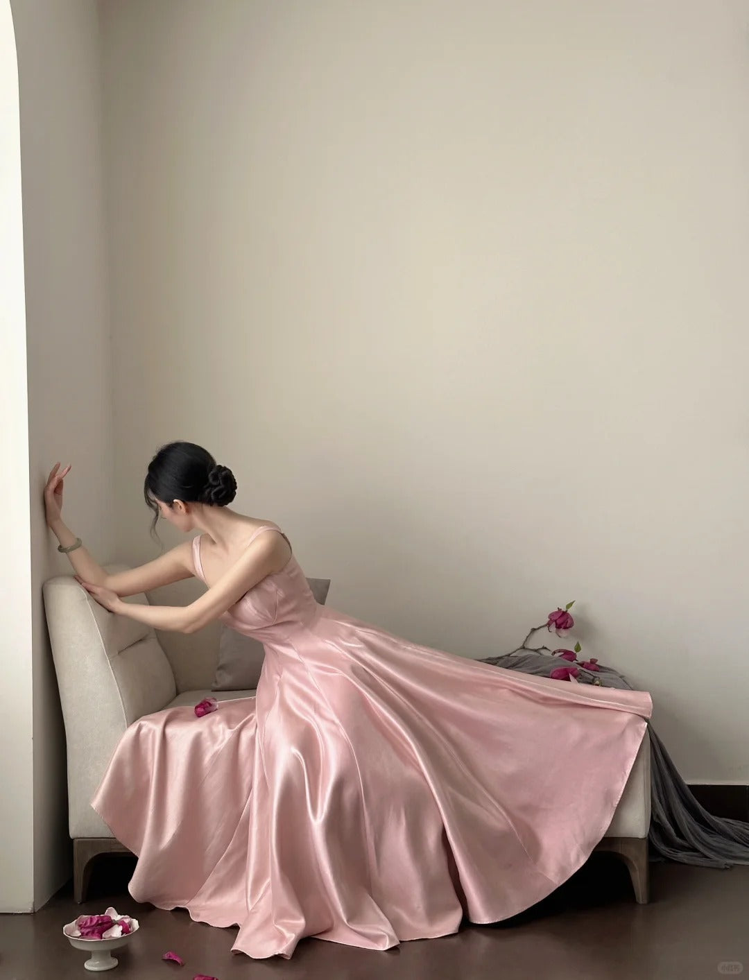 Elegant Pink A-Line Square Neck Strap Satin Long Prom Dresses Evening Dresses