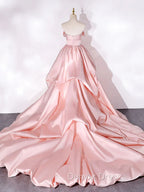 Elegant Pink A Line Strapless Appliques Satin Prom Dress