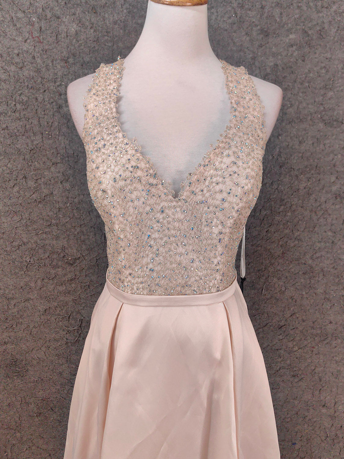Elegant Pink Halter Neck V-Neck Rhinestone Lace Satin Long Prom Dresses Evening Dresses