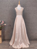 Elegant Pink Halter Neck V-Neck Rhinestone Lace Satin Long Prom Dresses Evening Dresses