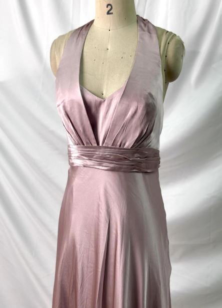 Elegant Pink Halter Neck V-Neck Slim-Fit Satin Long Prom Dresses Evening Dresses Secondary image