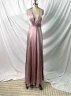 Elegant Pink Halter Neck V-Neck Slim-Fit Satin Long Prom Dresses Evening Dresses