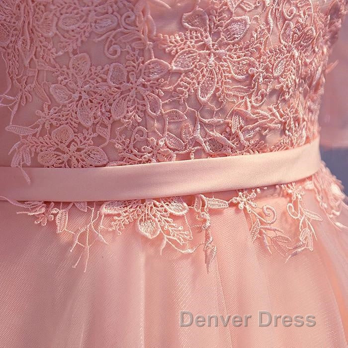 Elegant Pink Lace Appliques Off The Shoulder Tulle Bridesmaid Dresses Short