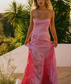 Pink Fashion Lazy Spaghetti Straps Elegant Long Satin Two Piece Prom Dress Prom Dress Prom Dress Wedding Holiday Birthday Prom Dresses