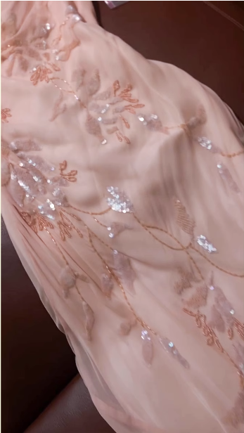 Elegant Pink Mermaid Draped Collar Leaf Sequin Beaded Chiffon Long Prom Dresses Evening Dresses