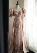 Elegant Pink Mermaid Sequined Prom Dresses Evening Dresses