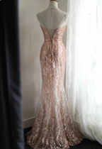 Elegant Pink Mermaid Sequined Prom Dresses Evening Dresses