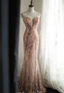 Elegant Pink Mermaid Sequined Prom Dresses Evening Dresses