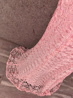 Elegant Pink Mermaid Short Sleeve Crew Neck Cutout Lace Long Prom Dresses Evening Dresses
