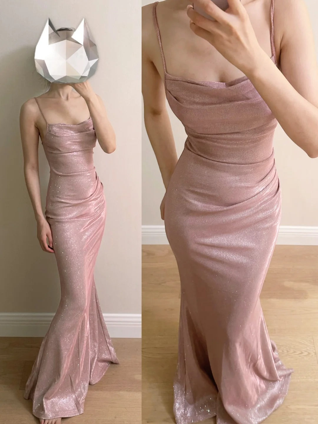 Elegant Pink Mermaid Spaghetti Strap Glittery Long Prom Dresses Evening Dresses Bridesmaid Dresses Secondary image