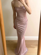 Elegant Pink Mermaid Spaghetti Strap Glittery Long Prom Dresses Evening Dresses Bridesmaid Dresses