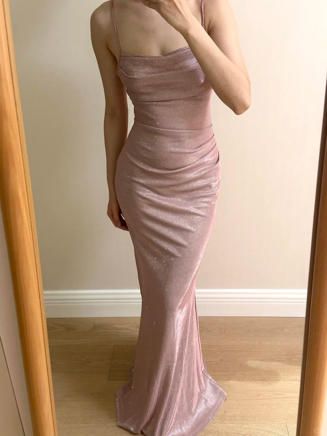 Elegant Pink Mermaid Spaghetti Strap Glittery Long Prom Dresses Evening Dresses Bridesmaid Dresses