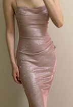 Elegant Pink Mermaid Spaghetti Strap Glittery Long Prom Dresses Evening Dresses Bridesmaid Dresses