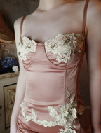 Elegant Pink Mermaid Spaghetti Strap Lace Embroidered Satin Prom Dresses Evening Dresses