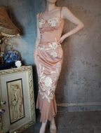 Elegant Pink Mermaid Spaghetti Strap Lace Embroidered Satin Prom Dresses Evening Dresses
