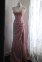Elegant Pink Mermaid Spaghetti Strap Sequined Long Prom Dresses Evening Dresses