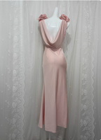 Elegant Pink Sleeveless 3D Floral Crew Neck Satin Long Prom Dresses Evening Dresses