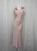 Elegant Pink Sleeveless 3D Floral Crew Neck Satin Long Prom Dresses Evening Dresses