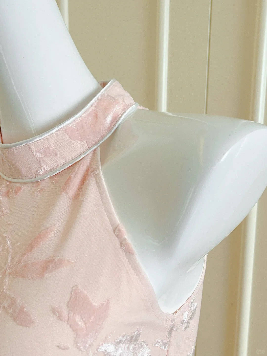 Elegant Pink Slim Halter Neck Jacquard Slit Long Prom Dresses Evening Dresses