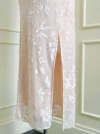 Elegant Pink Slim Halter Neck Jacquard Slit Long Prom Dresses Evening Dresses