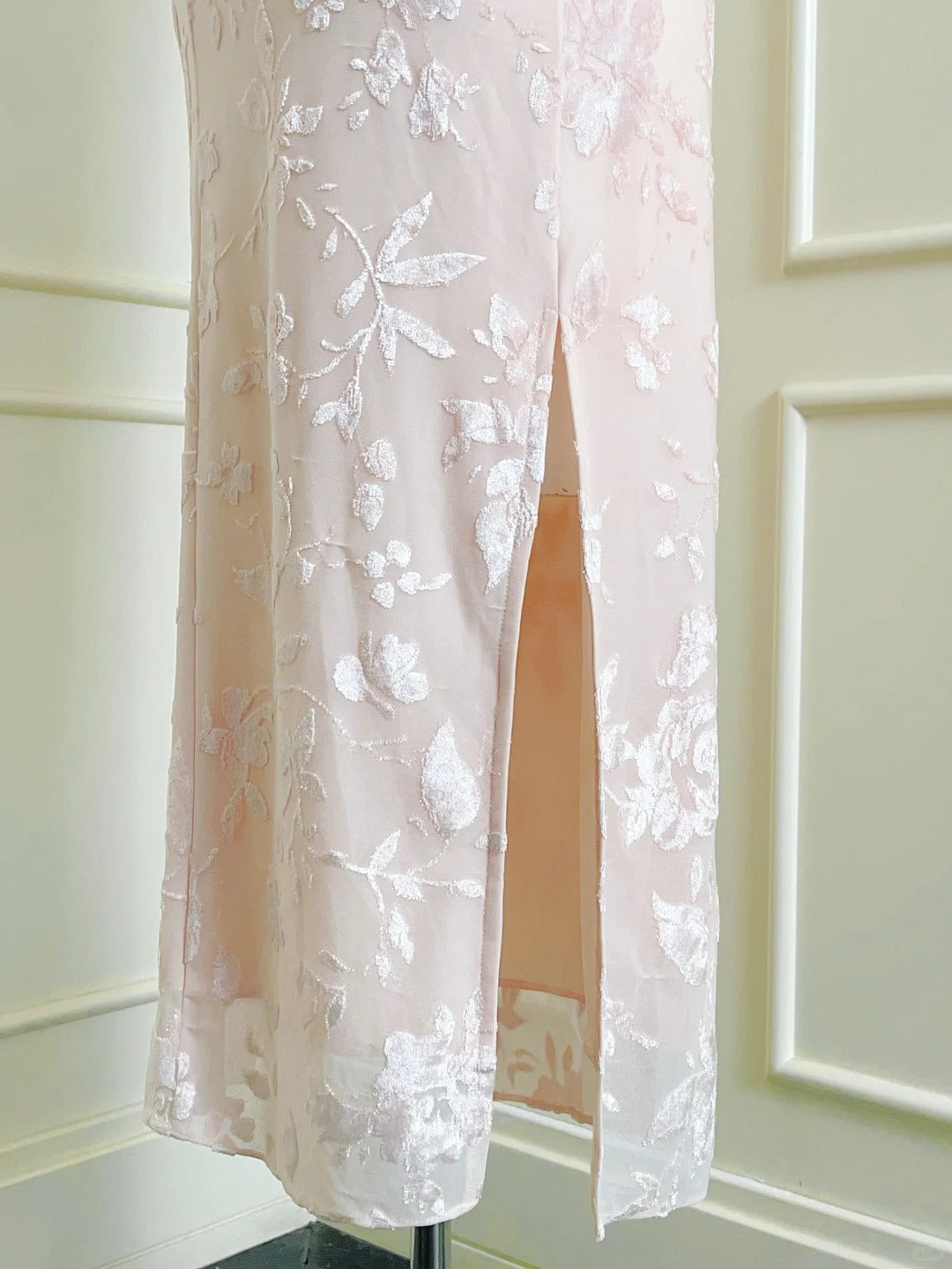 Elegant Pink Slim Halter Neck Jacquard Slit Long Prom Dresses Evening Dresses