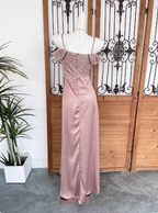 Elegant Pink Spaghetti Strap V-Neck Off-The-Shoulder Slit Sequin Satin Long Prom Dresses Evening Dresses