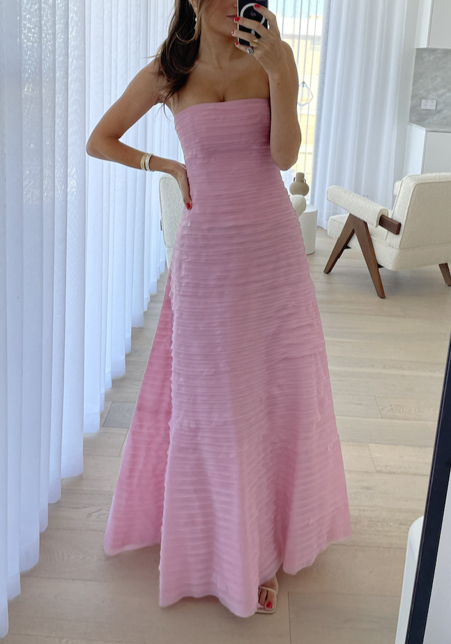 Elegant Pink Strapless A-Line Long Prom Dresses