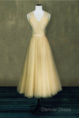 Elegant Pleated Tulle Midi Prom Party Dresses