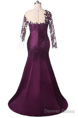 Elegant Plus Size Mermaid Long Sleeves Floor-Length Prom Dress With Lace Appliques