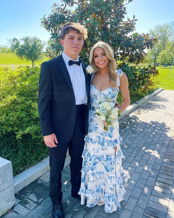 Elegant Printing Prom Dress Sleeveless Dresses With Split