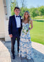 Elegant Printing Prom Dress Sleeveless Dresses With Split