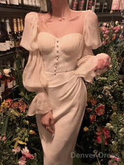 Elegant Puff Sleeve Midi Corset Maxi Prom Dresses Evening Birthday Outfits