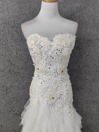Elegant Pure White Sweetheart Neck Pearl Lace Tulle Long Prom Dresses Evening Dresses