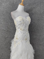 Elegant Pure White Sweetheart Neck Pearl Lace Tulle Long Prom Dresses Evening Dresses