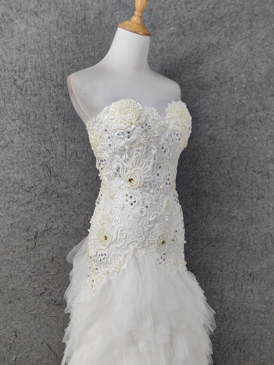Elegant Pure White Sweetheart Neck Pearl Lace Tulle Long Prom Dresses Evening Dresses