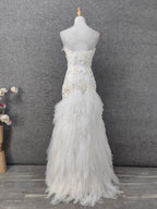 Elegant Pure White Sweetheart Neck Pearl Lace Tulle Long Prom Dresses Evening Dresses
