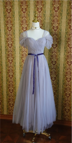 Elegant Purple A-Line Puff Sleeve Tulle Long Prom Dresses Evening Dresses Bridesmaid Dresses