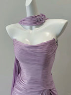 Elegant Purple Fitted Strapless Pleated Satin Long Prom Dresses Evening Dresses