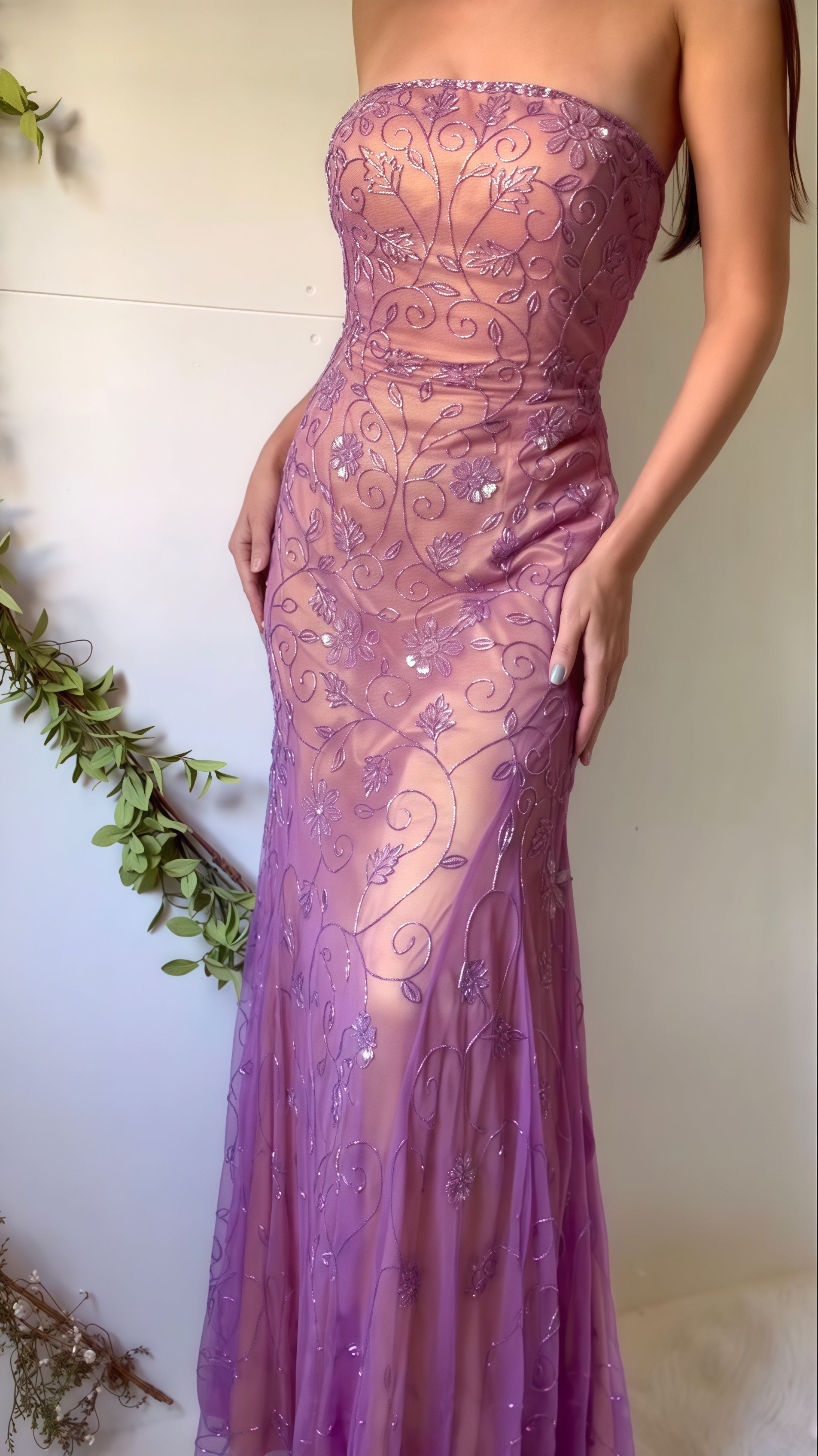 Elegant Purple Lace Prom Dress, Sleeveless Prom Dresses