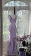 Elegant Purple Mermaid Printed Boat Neck Chiffon Long Prom Dresses Evening Dresses