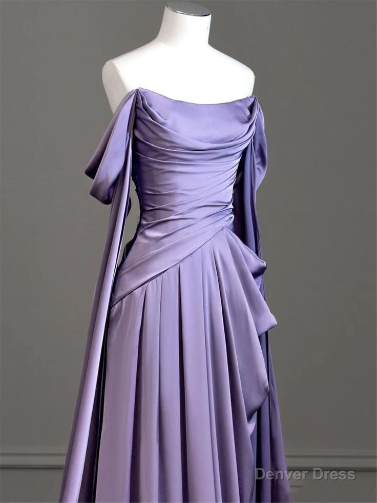 Elegant Purple Satin Prom Dress, Draped Bodice Formal Party Dress Secondary image
