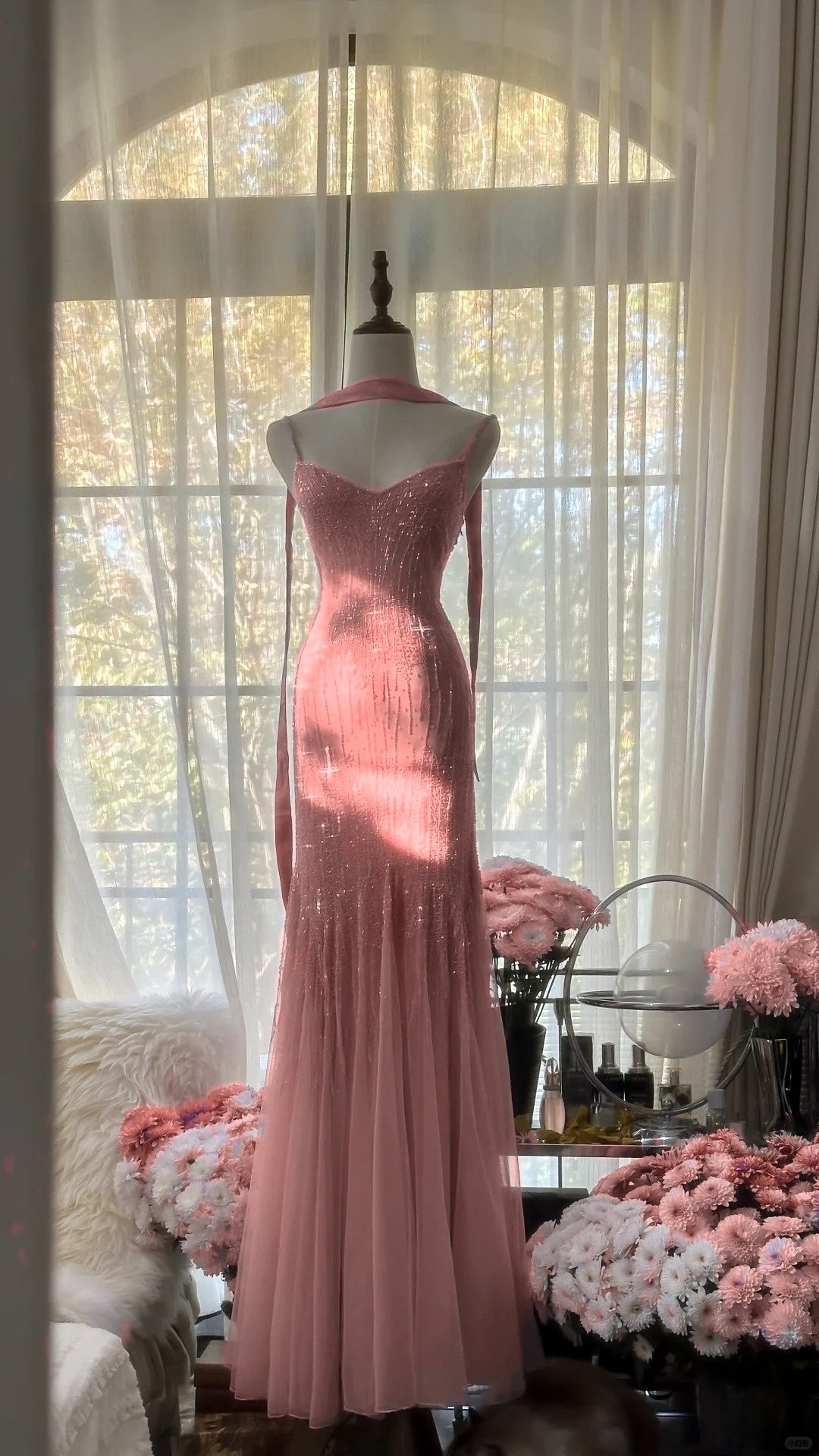 Sparkly Spaghetti Straps Purple Mermaid Wedding Guest Dress Beaded Tulle Chiffon Long Prom Dresses